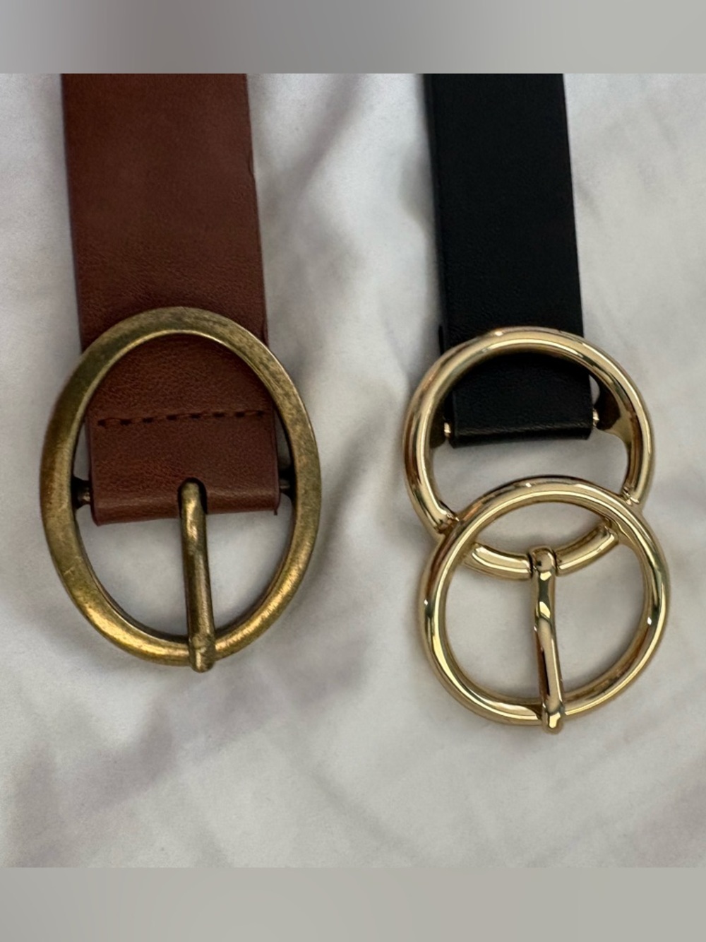 Set of two XL target belts, gold hardware one brown and one black